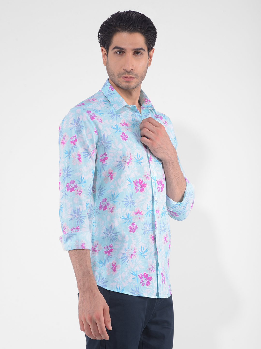 Numero Uno Men Floral Print Blue Shirt